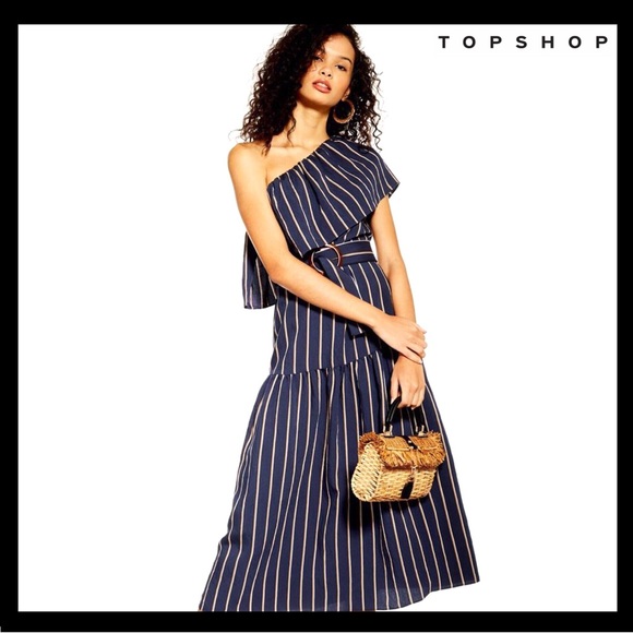 Topshop Dresses & Skirts - NEW TOPSHOP STRIPED ONE SHOULDER MIDI DRESS